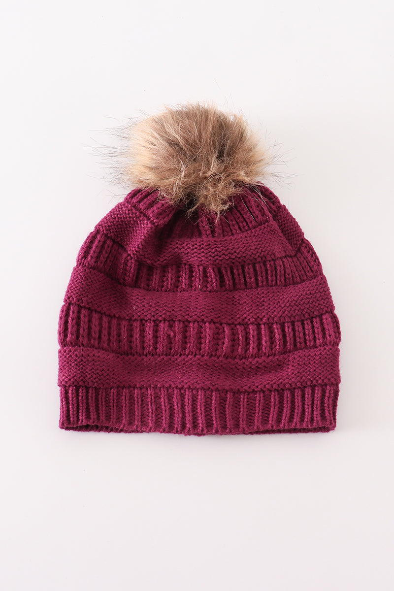 Kids PomPom Cable Beanie