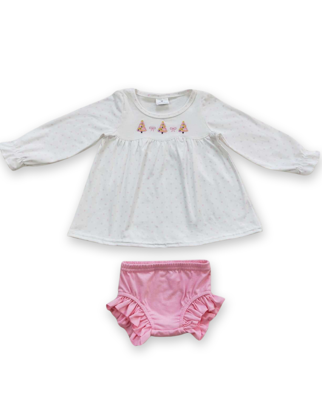 Embroidered Pink Christmas Bloomers Set