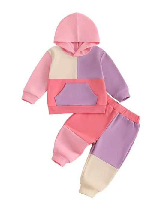 Colorblock Hooded Set Pink