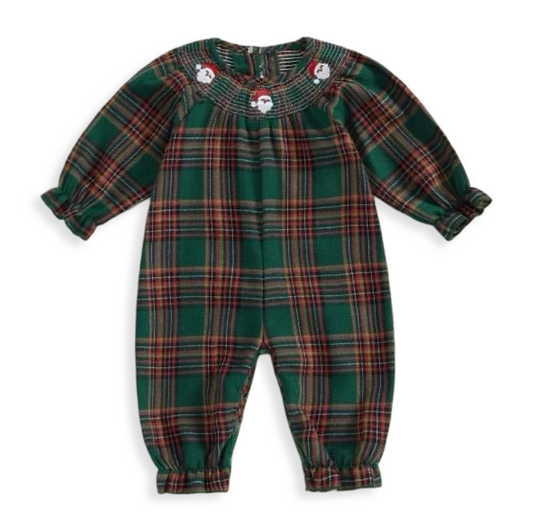 Smocked Santa Green Romper