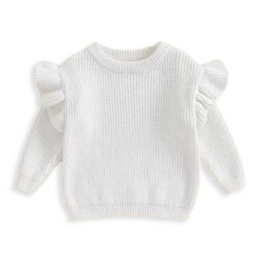 Ruffle Knit Sweater White