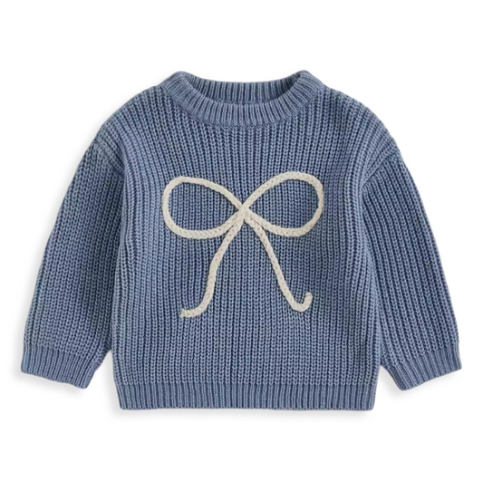 Blue Bow Knit Sweater