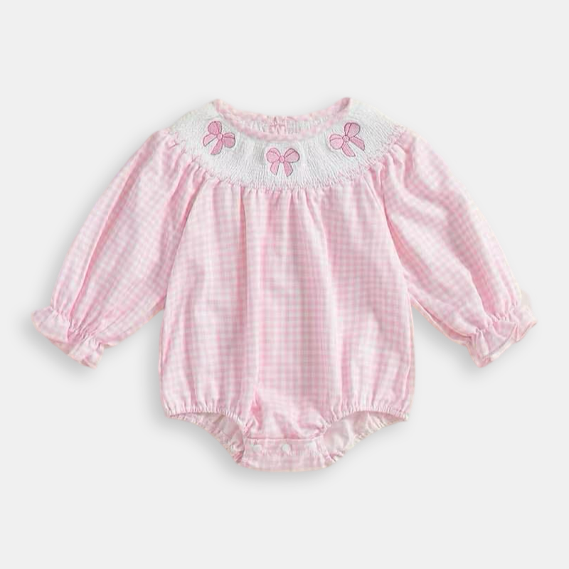 Gingham Bow Smocked Bubble