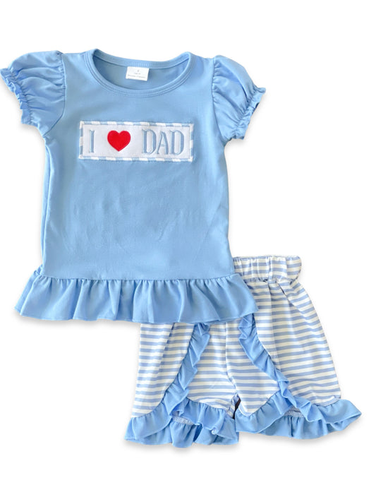 I Love Dad Embroidered Ruffle Shorts Set