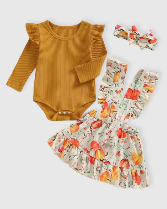 Mustard Fall Ruffle Skirt Set