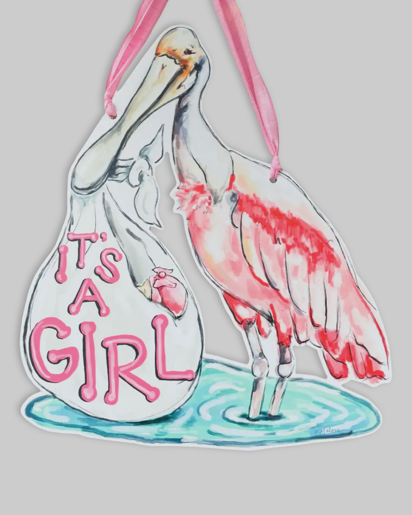 It's A Girl Spoonbill Door Hanger