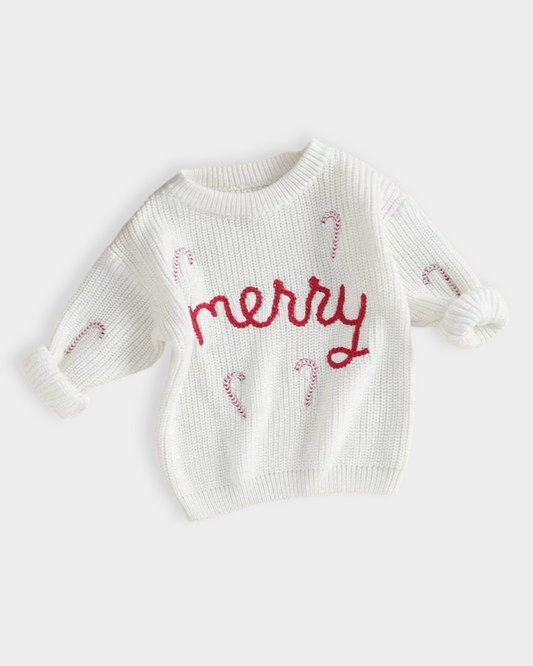 Merry Cane Knit Sweater White