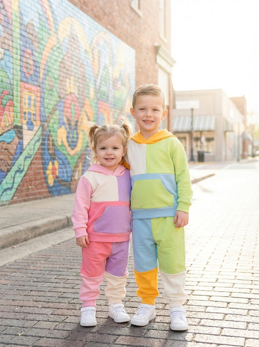 Colorblock Hooded Set Blue