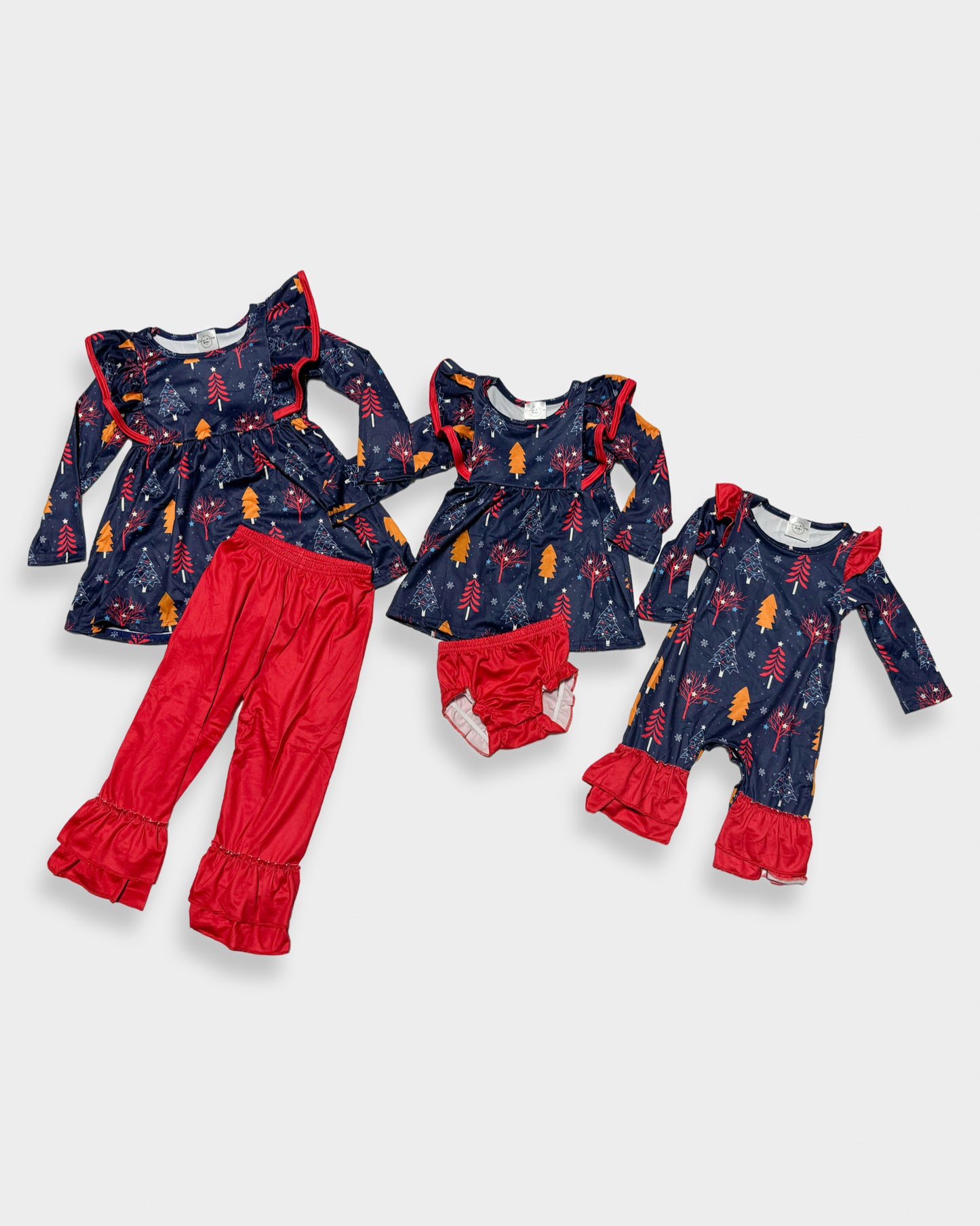 Navy and Red Ruffle Trees Pants Set