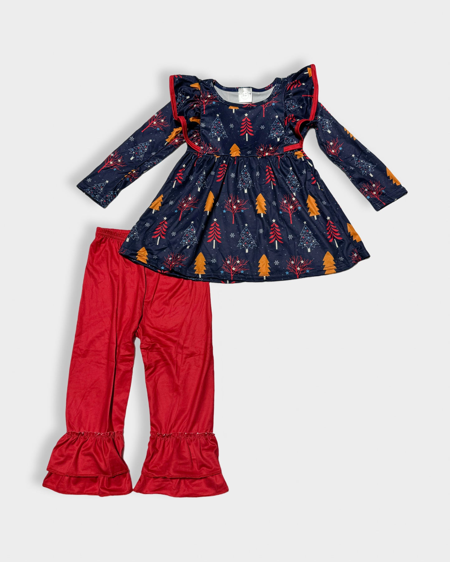 Navy and Red Ruffle Trees Pants Set