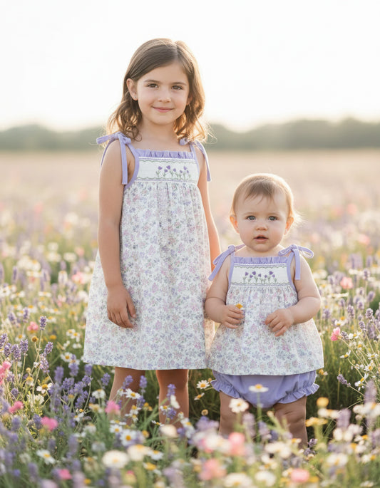 Smocked Purple Floral Dress