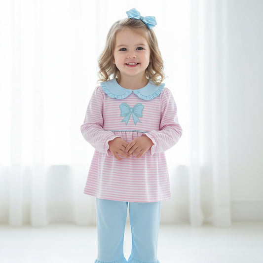 Pink Embroidered Bow Set