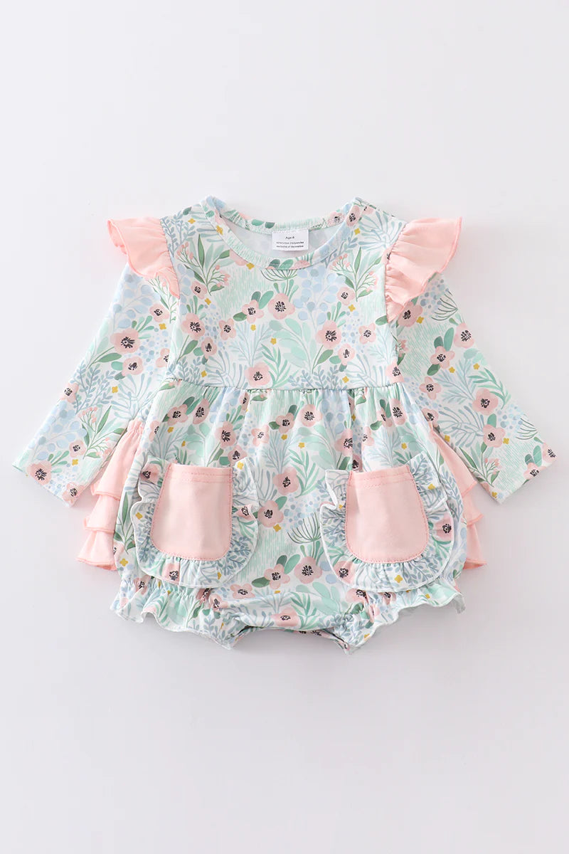Green & Pink Floral Ruffle Bubble