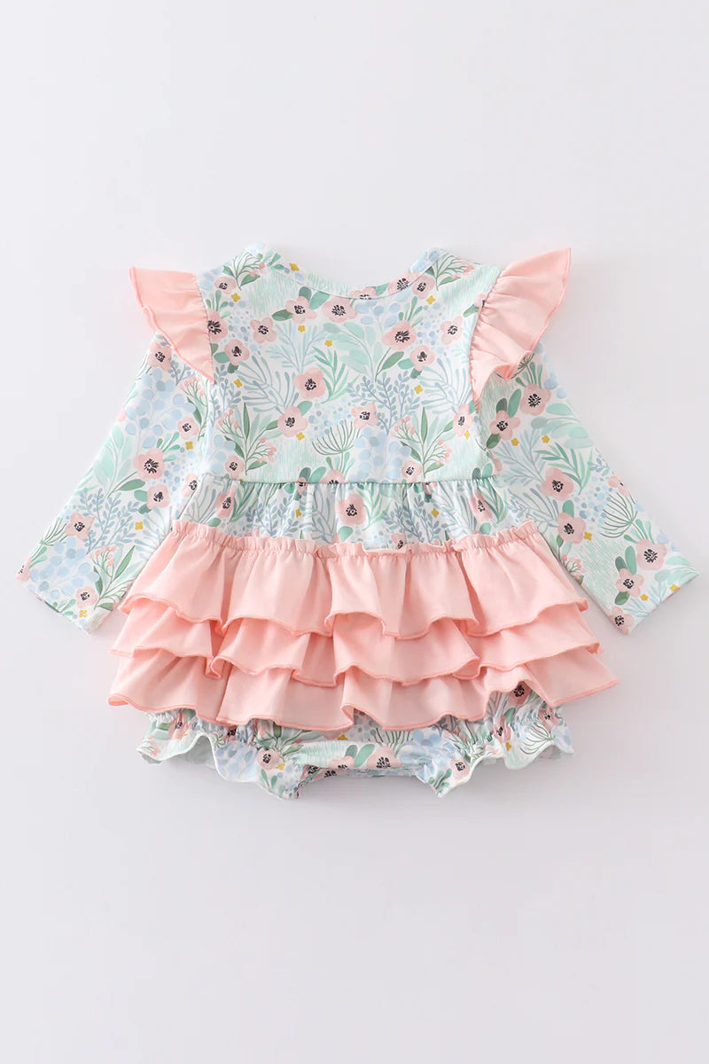 Green & Pink Floral Ruffle Bubble