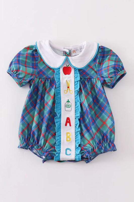 Blue Plaid Embroidered School Bubble