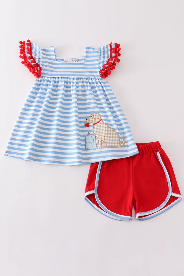 School Dog Applique Ruffle Set