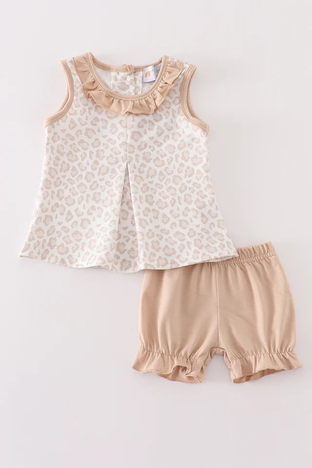 Beige Leopard Bloomers Set