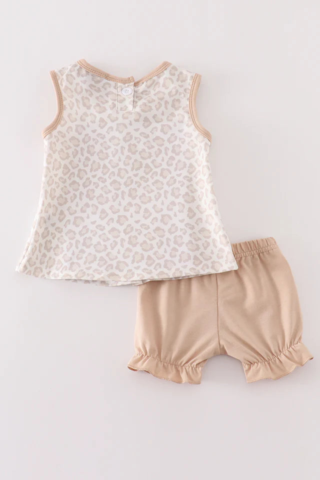 Beige Leopard Bloomers Set