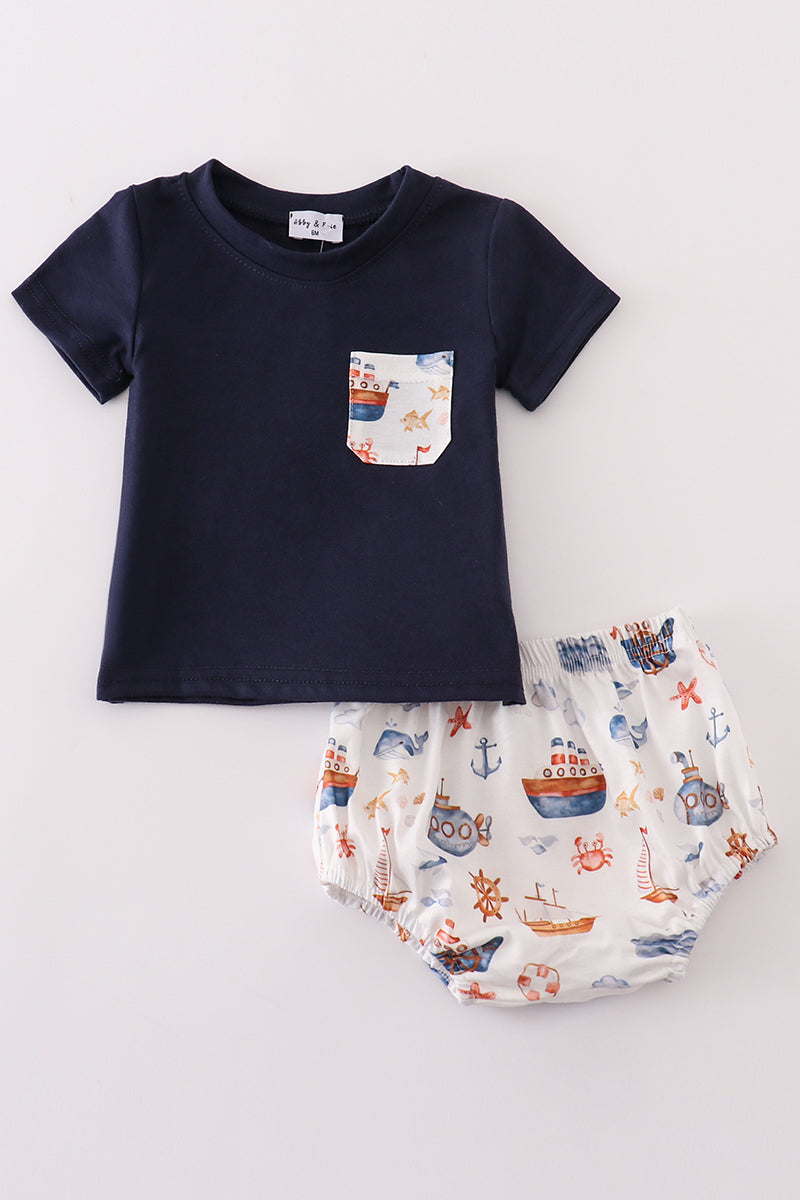 Nautical Navy Bloomers Set