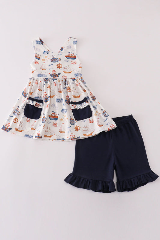 Nautical Navy Ruffle Set