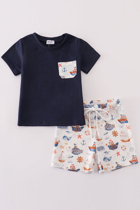 Nautical Navy Shorts Set