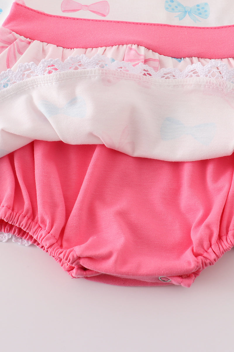 Pink Bow Embroidered Skirt Bubble