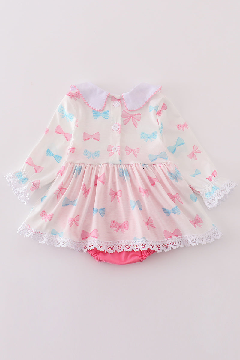 Pink Bow Embroidered Skirt Bubble