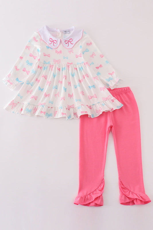 Pink Bow Embroidered Set