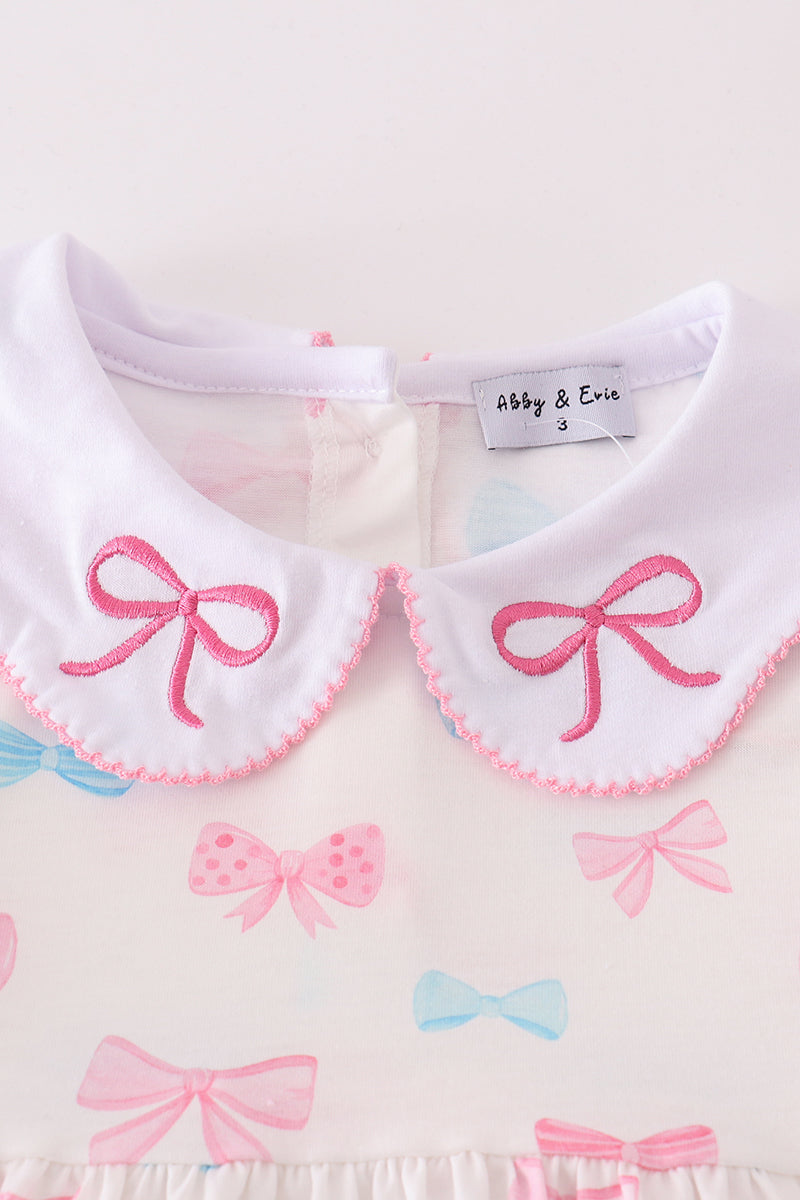 Pink Bow Embroidered Set