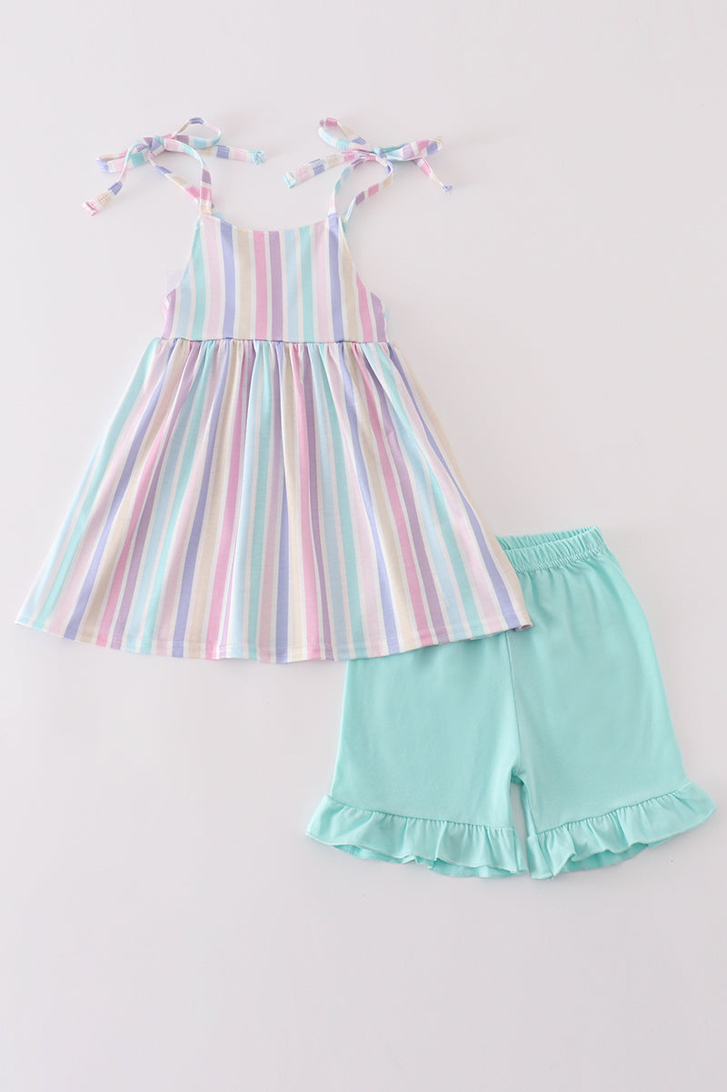 Multicolor Stripe Shorts Set