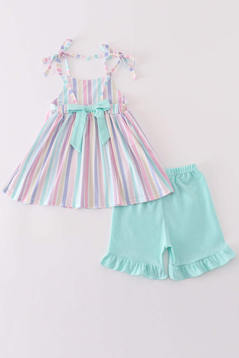 Multicolor Stripe Shorts Set