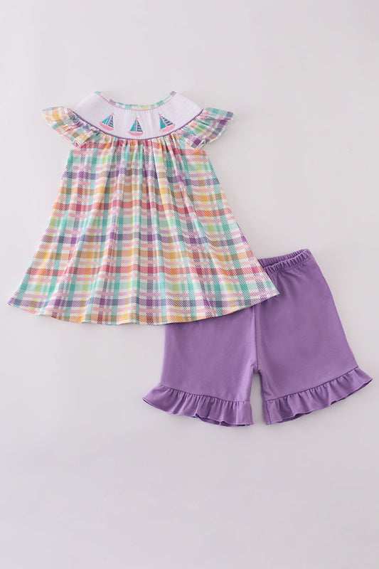 Purple Sailboats Shorts Set