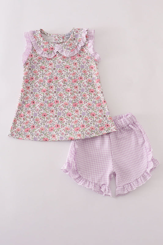 Purple Floral Shorts Set