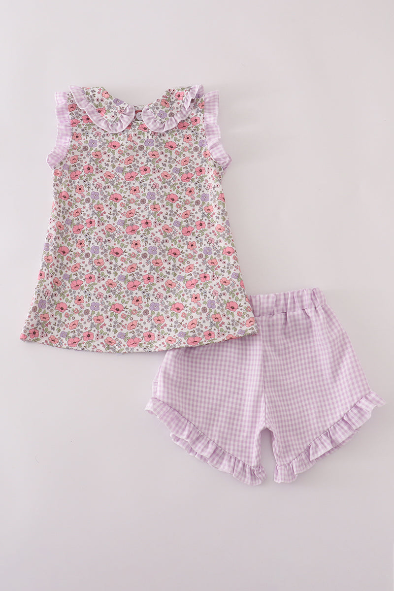 Purple Floral Shorts Set