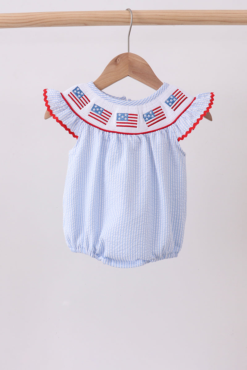 Seersucker Flag Smocked Bubble