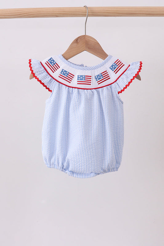 Seersucker Flag Smocked Bubble
