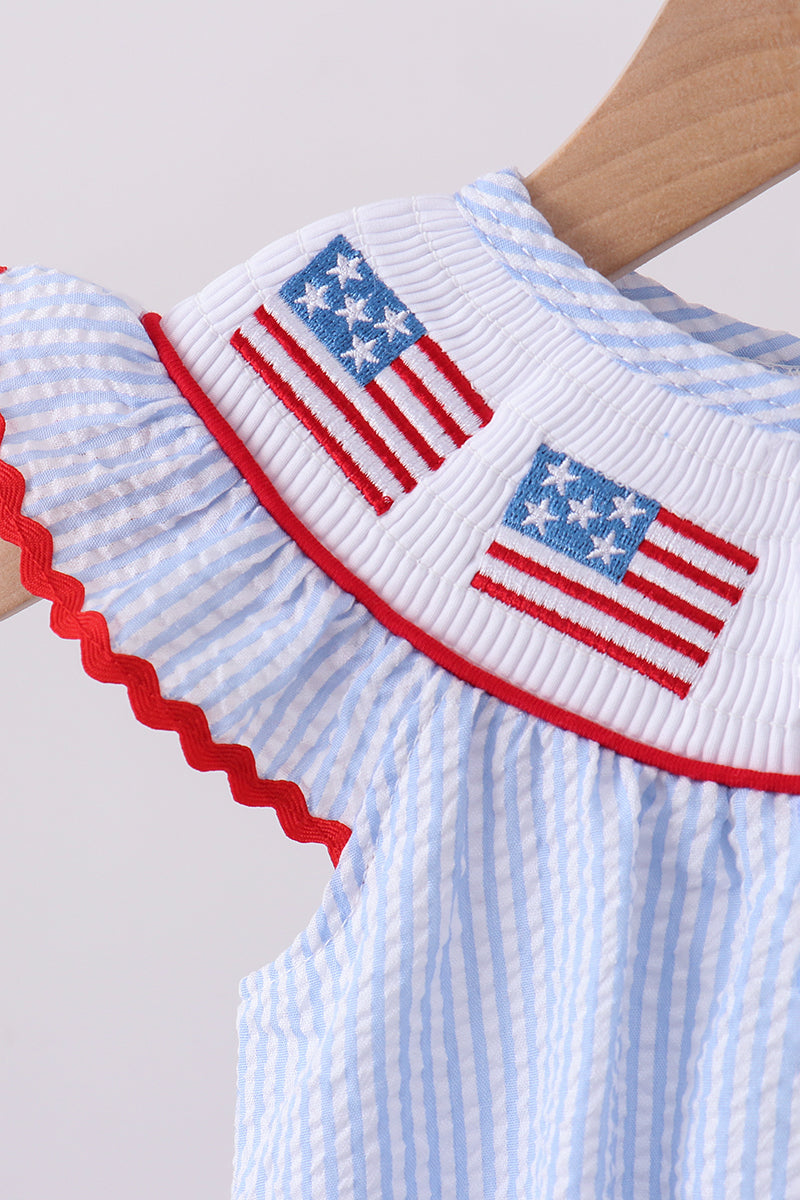 Seersucker Flag Smocked Bubble