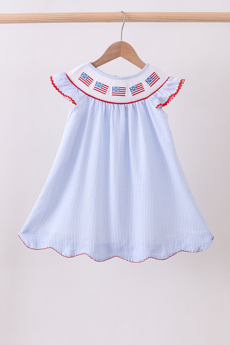 Seersucker Flag Smocked Dress