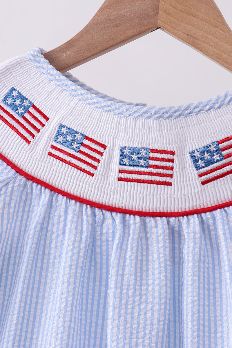 Seersucker Flag Smocked Dress