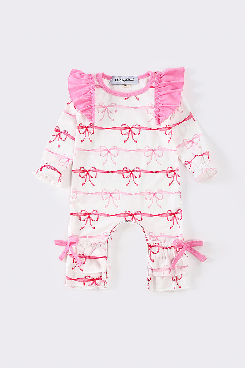 Bow Stripe Ruffle Romper