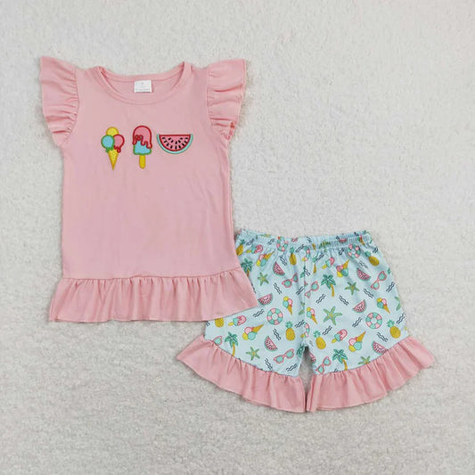 Embroidered Summer Shorts Set