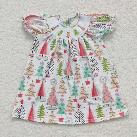 Colorful Christmas Tree Smocked Dress