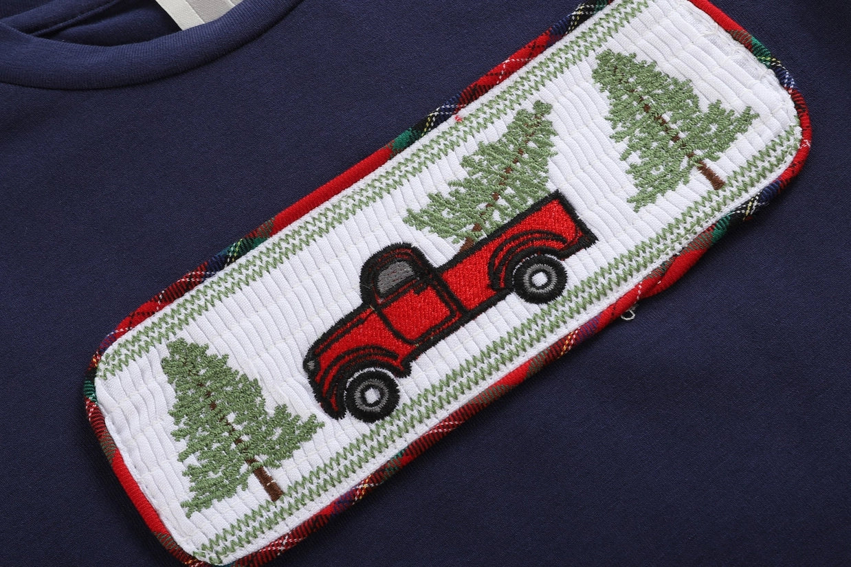 Red Plaid Christmas Tree and Truck Smocked Set