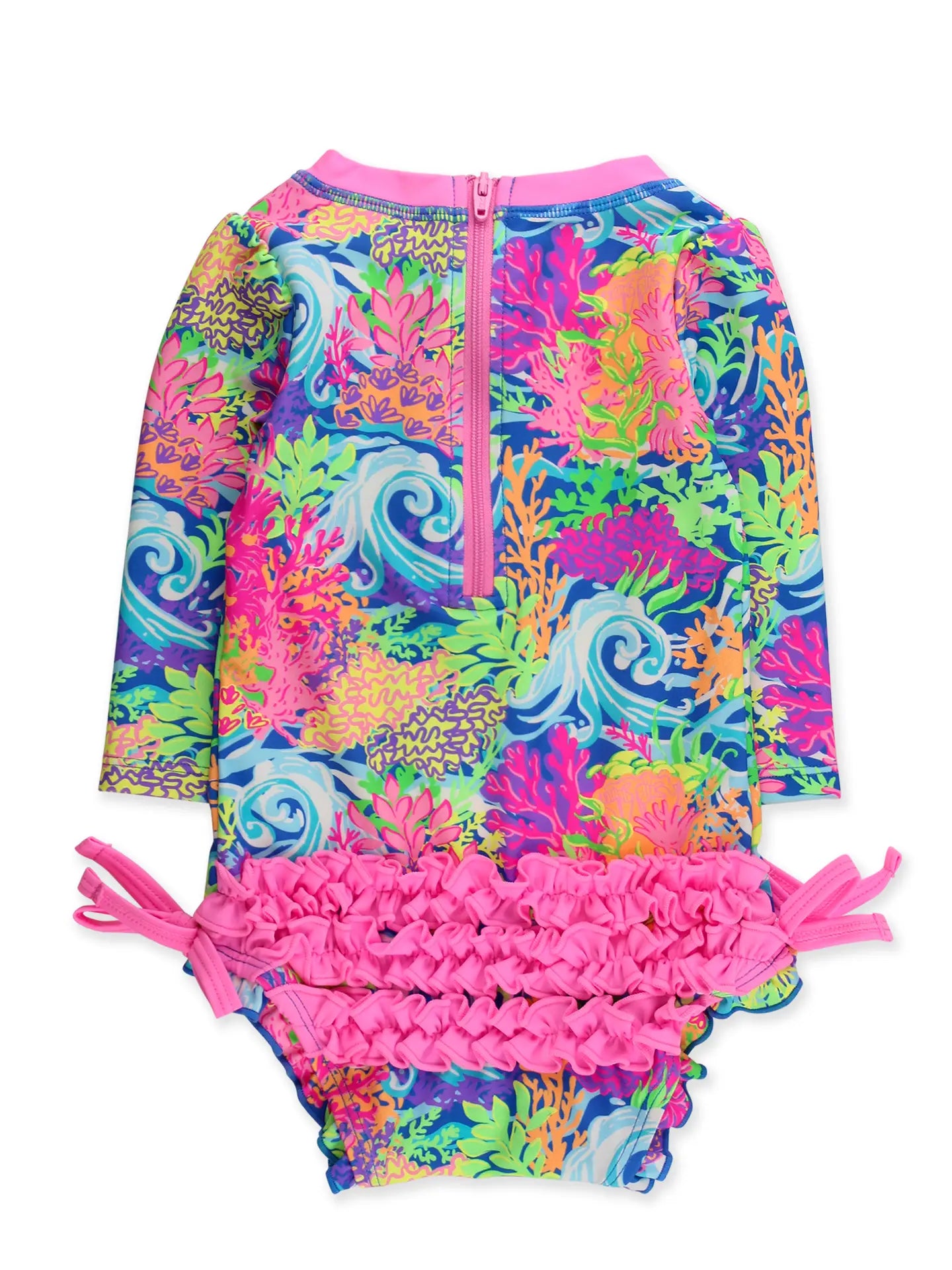 Neon Coral Ruffled One Piece