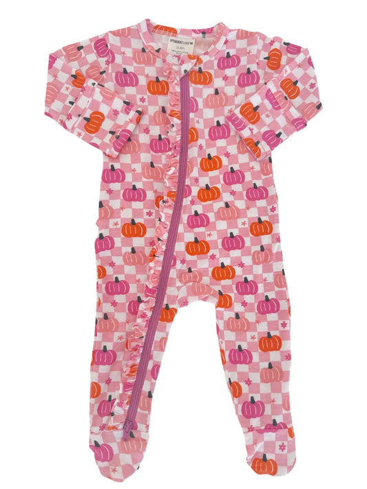 Pink Pumpkin Checkerboard Footie