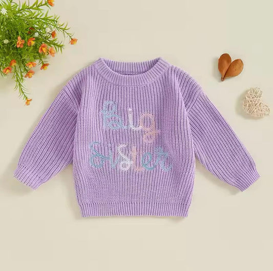 Big Sister Embroidered Sweater: Purple