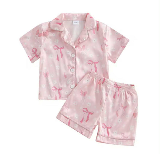 Flower Coquette Silk PJ Shorts Set