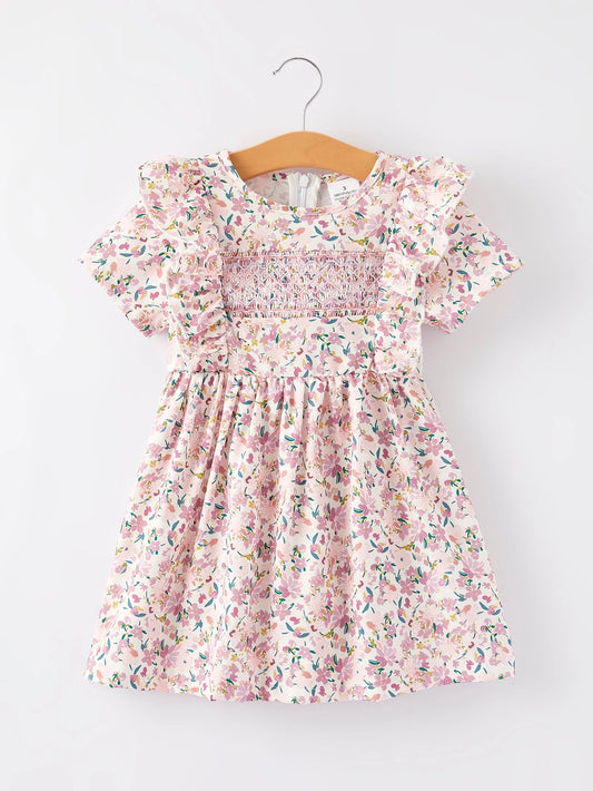 Pink Smocked Floral Dress