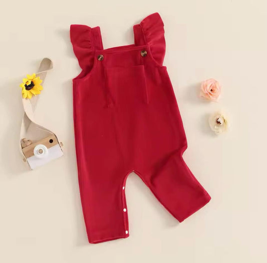 Red Velvet Fly Sleeve Overalls