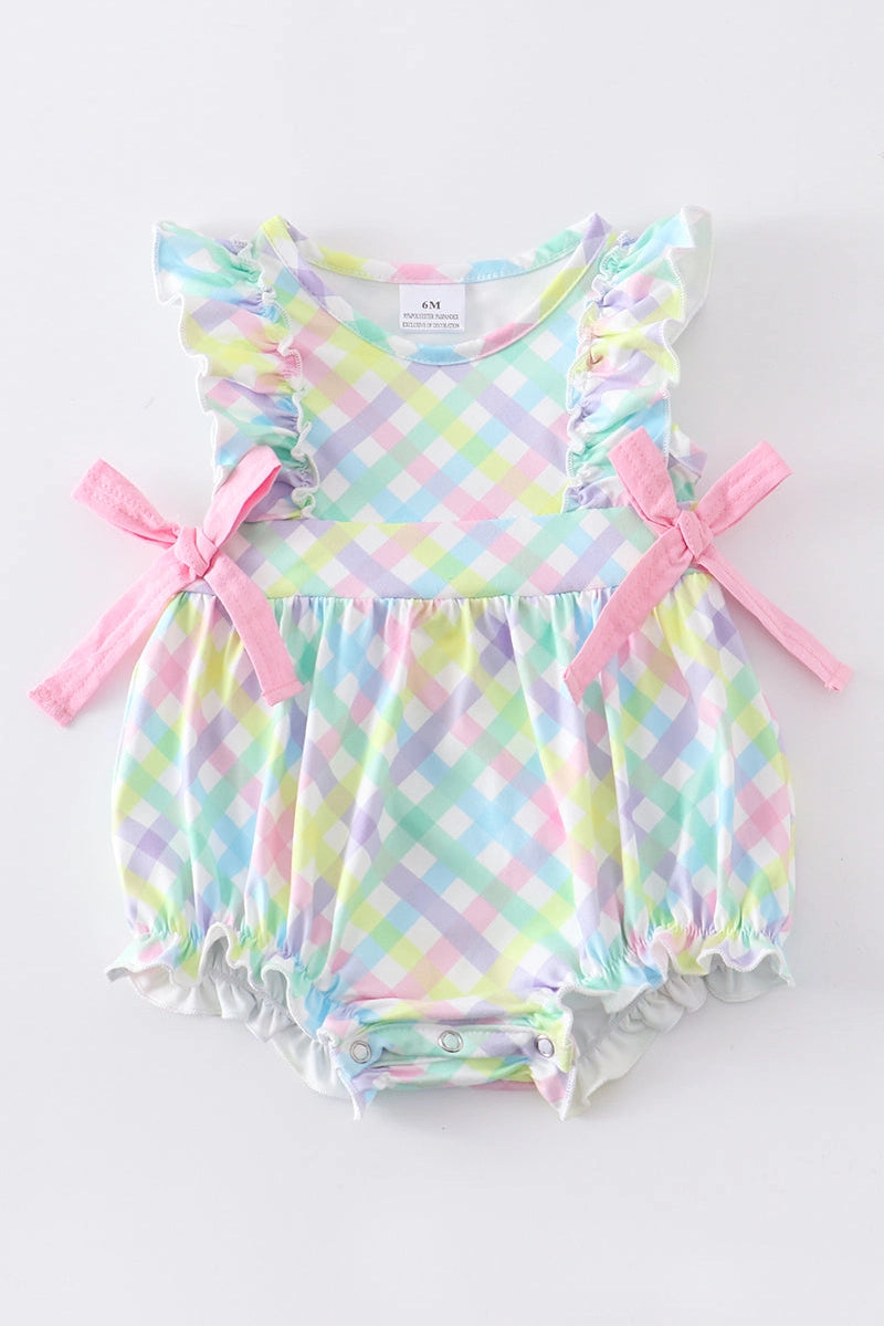 Rainbow Plaid Bow Bubble